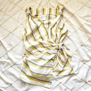 Finley Cotton Wrap Top Medium Multi Stripe Yellow Blue Orange Tie Front USA